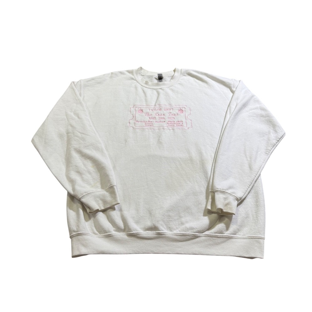 Taylor Swift Eras Tour Sweatshirt White Embroidered Atlanta Music Ticket‎ Large